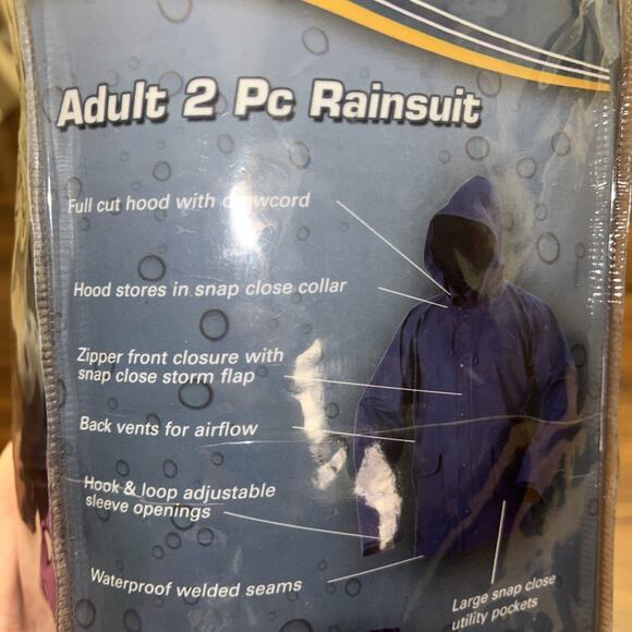STEARNS ADULT 2 PIECE RAINSUIT MED/LARGE DUAL SIZE BLUE RAIN JACKET & PANTS - Picture 4 of 7